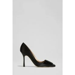 LK Bennett Agathe Black Satin Bow-Front Pointed Toe Courts
