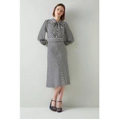 LK Bennett Marcellin Stripe Silk Dress Blue