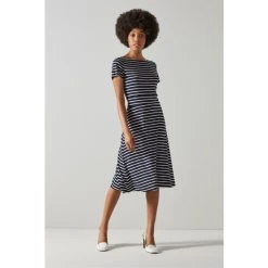 LK Bennett Quinn Navy Blue/Cream Stripe Jersey Summer Dress