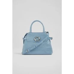 LK Bennett Alana Blue Croc-Effect Leather Tote Bag
