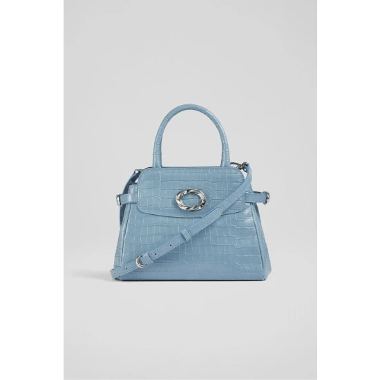 LK Bennett Alana Blue Croc-Effect Leather Tote Bag