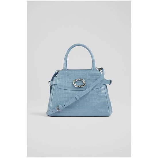 LK Bennett Alana Blue Croc-Effect Leather Tote Bag - Image 4