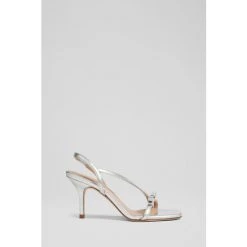 LK Bennett Serene Silver Mirror Metallic Strappy Bow Sandals