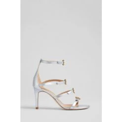 LK Bennett Ice Blue Harper Metallic Leather Pearl Buckle Sandals