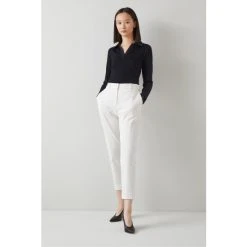 LK Bennett Diana Black Ribbed Jersey Open Collar Top