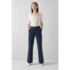 LK Bennett Blue Halina Crepe Flared Tailored Trousers