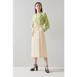 LK Bennett Lena Cream Cotton Wide Leg Cropped Trousers