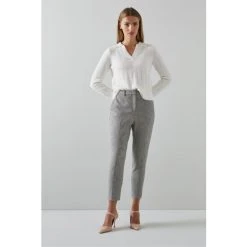 Lk Bennett Cream Nina Teal Houndstooth Check EcoVero Blend Tailored Trousers