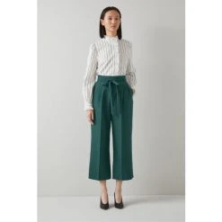 LK Bennett Green Garance ECOVERO™ Wide Leg Cropped Trousers
