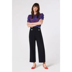 LK Bennett Blue Parker Button Front Trousers