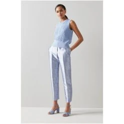 LK Bennett X Royal Ascot Blue Rosalind Satin Floral Jacquard Trousers