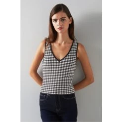 LK Bennett Jasmine Black Gingham Jacquard Knit Vest
