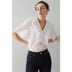 LK Bennett Rose White Cotton Broderie Anglaise Top