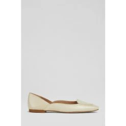 LK Bennett Willow Croc-Effect Leather Square Toe Flats Cream