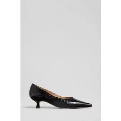 LK Bennett Dakota Croc-Effect Patent Leather Kitten Heel Black Courts