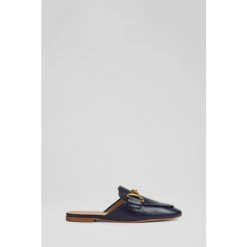 LK Bennett Connie Navy Leather Snaffle-Detail Backless Loafers
