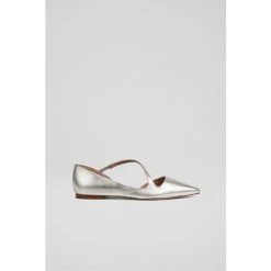 LK Bennett Silver Pandora Leather Asymmetric Strap Flats
